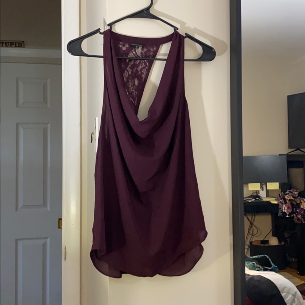 Dynamite Purple Cowl Neck Tank with Lace Back (s)